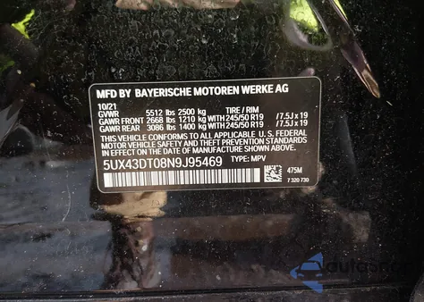 2022 BMW X4 M40I z USA, uszkodzony, nr VIN 5UX43DT08N9J95469